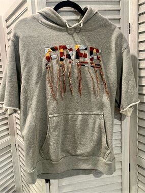 FP Movement by Free People Gray Hoodie with Multicolor FREE Fringe Embroidery, M